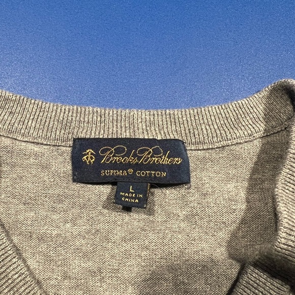 BROOKS BROTHERS Men's Supima Cotton Sweater Vest V-Neck Layering Soft Gray L - Picture 5 of 6